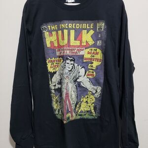 Marvel Incredible Hulk Mens Sz Medium Vintage Comic Book Long Sleeve T Shirt BLK